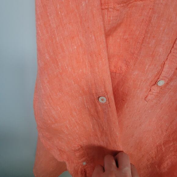 Talbots Popover Shirt Plus 3X Linen Long Sleeve Roll Tab 100% Linen Top Orange - Picture 4 of 12